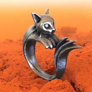 Fox Ring, 925 Sterling Silver Fox Jewelry, Gothic Animal Ring, Nine Tails Fox Ring, Kitsune Silver Ring, Unique Handmade Fox Gift for Her