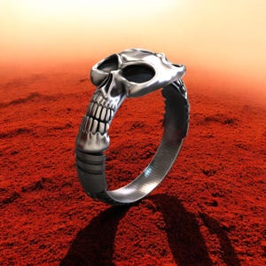 Handmade Sterling Silver Gothic Skull Ring: Biker Statement Jewelry