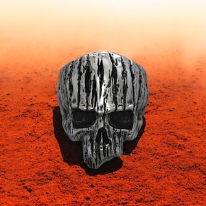 Textured Sterling Silver Skull Ring: Brutalist Biker Jewelry