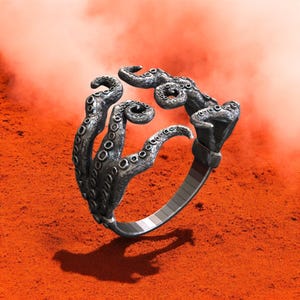 Sterling Silver Octopus Ring: Handmade Kraken Tentacle, Nautical Jewelry