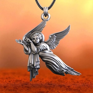 Handmade Sterling Silver Angel Necklace - Religious Pendant for Men