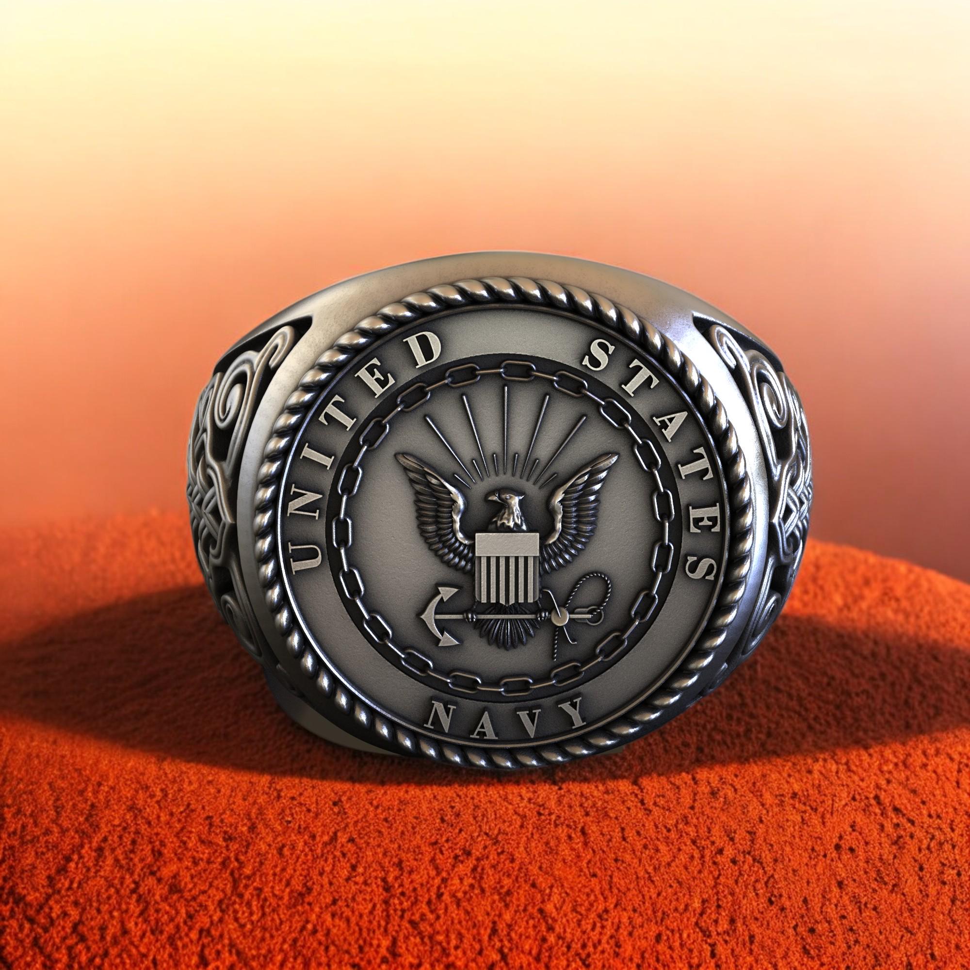 Anello Militare Uomo Taglie Grandi Anello Veterano Marina USA In Acciaio Inox - Con Zirconia Blu, Taglie 8-14, Stile Militare Anello Acciaio 316 - Foto 12