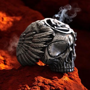 Viking Skull 925 Sterling Silver Ring: Handmade Norse Odin Valknut Jewelry
