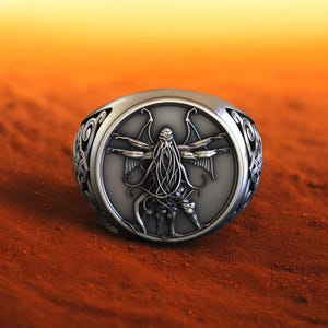 Cthulhu Ring, 925 Sterling Silver Lovecraft Mythology Ring, Cosmic Horror Tentacle Ring, Gothic Monster Jewelry for Men
