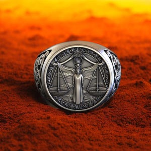Libra Zodiac Ring: 925 Sterling Silver Angel Scale Ring, Celtic Band