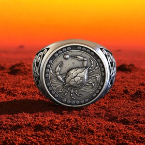 Cancer Zodiac Ring 925 Sterling Silver, Crab Astrology Ring For Men, Celestial Horoscope Jewelry, Unique Water Sign Birthday Gift