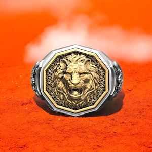 Sterling Silver Lion Head Ring: Bold Signet, Strength Jewelry