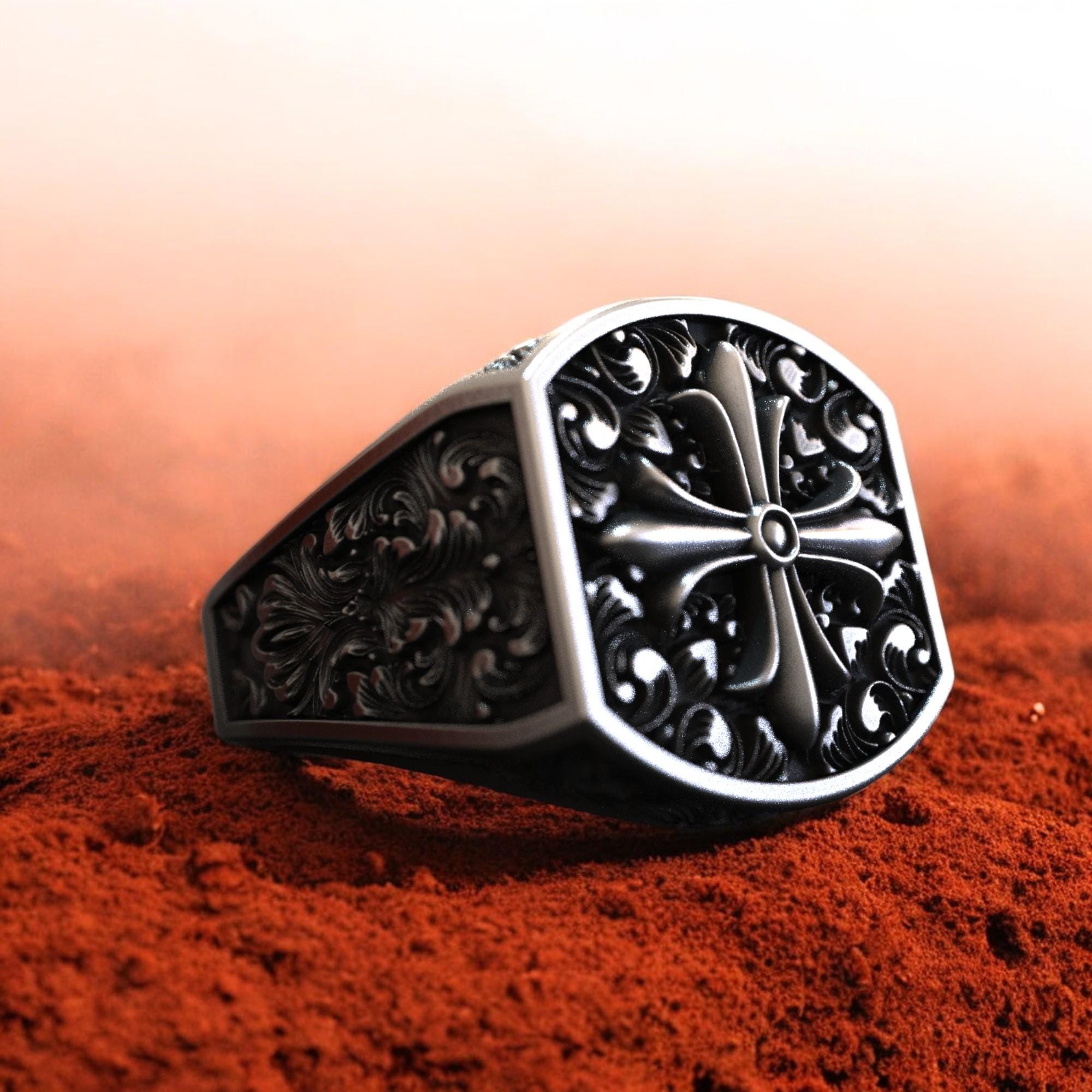 Bague Croix Bague Medieval Homme Bague Croix Gothique En Argent