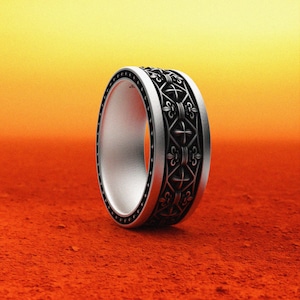 Fleur De Lis Sterling Silver Ring: Gothic Wedding Band for Men