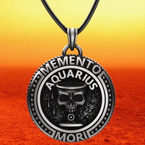 Aquarius Skull Pendant: Handmade Sterling Silver Zodiac Necklace