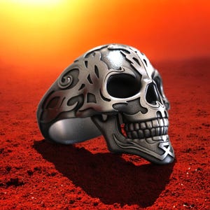 Sterling Silver Skull Ring, Gothic Biker Ring, 925 Silver Skull Jewelry, Handmade Punk Ring, Men&#39;s Skull Statement Ring, Dark Gothic Gift