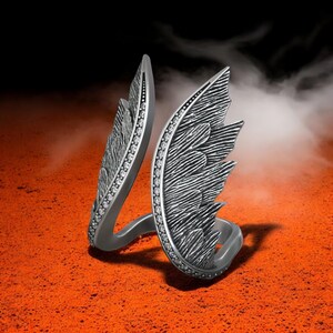 Sterling Silver Angel Wing Ring: Double Feather Gothic Statement Jewelry