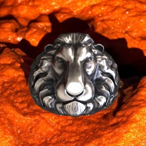 Lion Head Ring, 925 Sterling Silver Handmade Animal Ring, Bold Statement Ring for Men, Gothic Silver Lion Jewelry, Unique Gift for Him