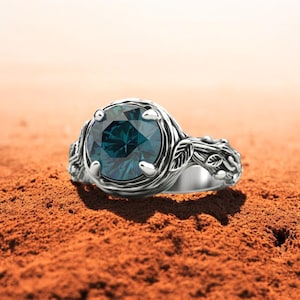 Sterling Silver Leaf Engagement Ring: Blue Stone Vine Band, Boho Bridal Jewelry