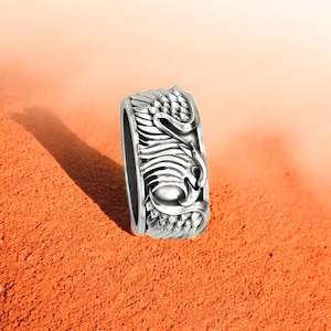 Oxidized Sterling Silver Eagle Ring: Biker Jewelry