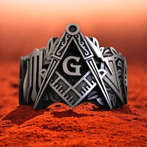 Masonic Signet Ring, 925 Sterling Silver Freemason Ring, Handmade Mason Jewelry, Symbolic Mens Statement Band, Unique Lodge Gift