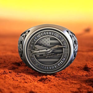 Proud Father of a USAF Military Pilot Ring, 925 Sterling Silver, Patriotic Air Force Jewelry, Gift for Dad, Veteran Support Ring