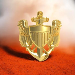Sterling Silver Anchor Shield Ring: Winged Eagle Military Jewelry