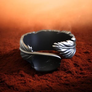 Sterling Silver Feather Ring: Adjustable Boho Wrap Band