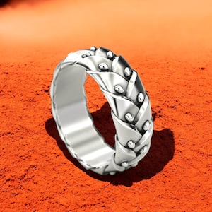 Braided Sterling Silver Wedding Band: Rivet Detail, Viking Ring