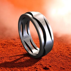 Black Silver Band Ring, 925 Sterling Silver Minimalist Mens Ring, Unique Openwork Silver Ring, Handmade Modern Jewelry, Gift for Him