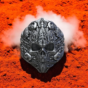 Sterling Silver Alien Skull Ring: Sci-Fi Biker Gothic Jewelry