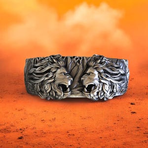 Sterling Silver Lion Head Ring: Roaring Animal Band, Handmade