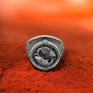 Koi Fish Ring 925 Sterling Silver, Pisces Zodiac Ring For Men, Two Fish Ring With Detailed Engraving, Animal Symbolism Ring, Elegant Jewelry