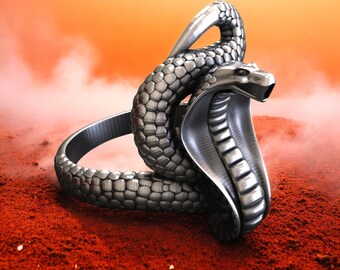 MOWEN Vintage Stainless Steel Biker Ring – Cobra Snake Design, Black & Silver, Size 10