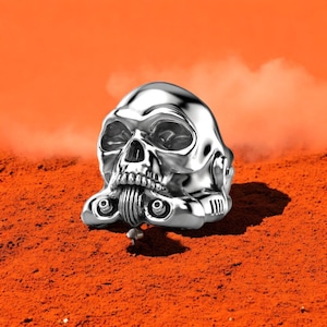 Futuristic Skull Ring: Sterling Silver Cyberpunk Biker Jewelry