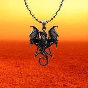 Sterling Silver Dragon Pentagram Necklace: Gothic Amulet Jewelry