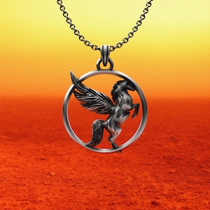 Sterling Silver Pegasus Necklace: Winged Horse Pendant, Mythical Jewelry