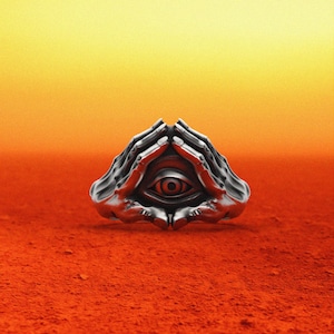 Sterling Silver All Seeing Eye Ring: Gothic Hand Symbol Jewelry