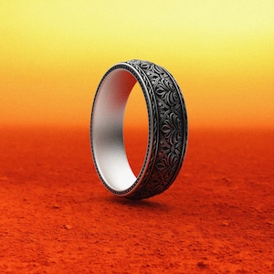Floral Pattern Wedding Band, 925 Sterling Silver Vintage Engraved Ring, Elegant Botanical Ring for Men, Antique Style Bridal Jewelry