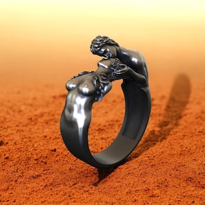 Romantic Couple Silver Ring, 925 Sterling Silver Lovers Ring, Passionate Embrace Jewelry, Handmade Artistic Statement Ring, Unique Love Gift