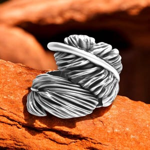 Handmade Sterling Silver Feather Wrap Ring - Adjustable Boho Jewelry