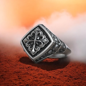 Sterling Silver Gothic Cross Shield Ring: Medieval Religious Jewelry