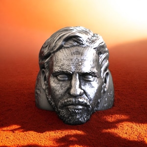 Portrait Head Ring, 925 Sterling Silver Handmade Men’s Face Ring, Realistic Sculpture Jewelry, Custom Style Biker Statement Gift