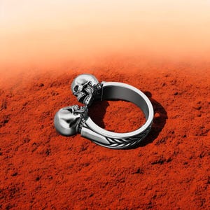 Double Skull Sterling Silver Biker Ring: Gothic Punk Jewelry