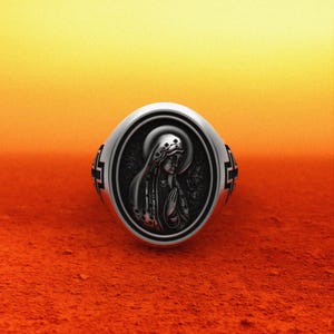 Virgin Mary Ring: 925 Sterling Silver Religious Band with Cross