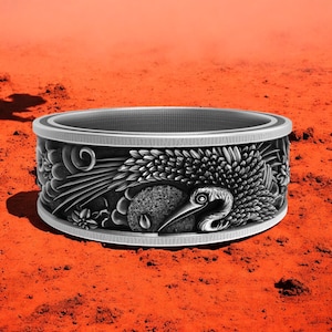 Phoenix Bird Ring: 925 Sterling Silver Floral Engraved Band