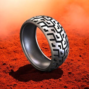 925 Sterling Silver Geometric Ring, Wide Band Mens Ring, Handmade Modern Jewelry, Minimalist Wedding Band, Unique Statement Ring
