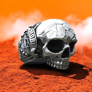 Memento Mori Skull Ring, Sterling Silver Biker Ring, Gothic Skull Jewelry, Dark Aesthetic Statement Ring, Men&#39;s Heavy Metal Skull Ring
