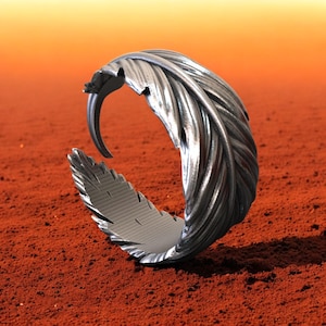 Sterling Silver Feather Ring: Handmade Adjustable Boho Bird Ring