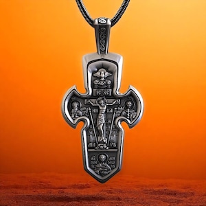 Orthodox Cross Pendant 925 Sterling Silver Religious Necklace with Detailed Crucifix Design Handmade Gift for Men and Women