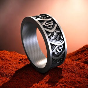 Sterling Silver Black Engraved Ring, 925 Silver Gothic Band, Handmade Oxidized Silver Ring, Unique Gift for Him & Her, Statement Jewelry