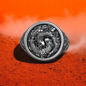 Sterling Silver Dragon Signet Ring: Asian Myth Jewelry