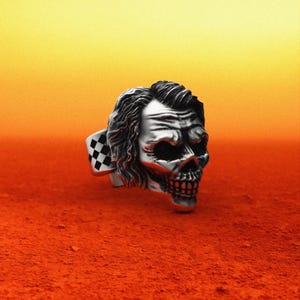 Long Haired Skull Ring, 925 Sterling Silver Gothic Horror Jewelry, Detailed Biker Skull Statement Ring for Men, Dark Gothic Gift