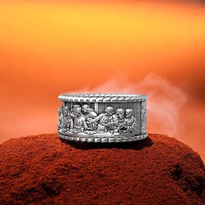 Last Supper Sterling Silver Ring, 925 Silver Religious Band, Christian Scene Jewelry, Jesus and Apostles Ring, Spiritual Gift for Men