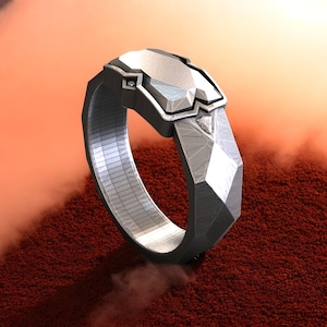 Sterling Silver Futuristic Ring, 925 Silver Geometric Signet Ring, Modern Sci-Fi Statement Ring, Handmade Cyberpunk Jewelry, Unique Ring